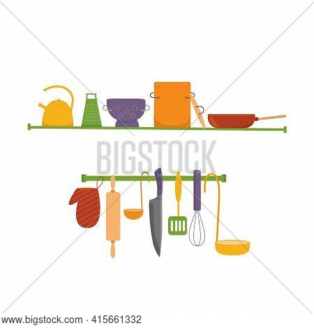 Professional Kitchen Tools, Utensils, Kitchenware, Equipment Set. Vector Stock Illustration Isolated