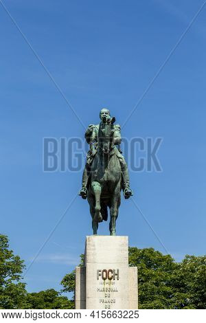 Paris, France - June 13, 2015: Equestrian Statue Of Marshal Ferdinand Foch In Place Du Trocadero. Hi