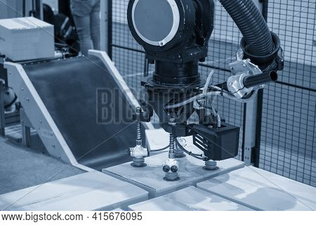 The Hi-technology  Material Handling Process By Robotic System. The Automatic Pneumatic Robotic Arm 