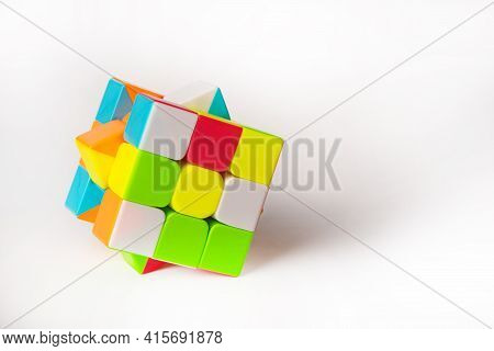 Araras, São Paulo, Brazil, April 4, 2021, Magic Cube With White Background And Shadow, Selective Foc