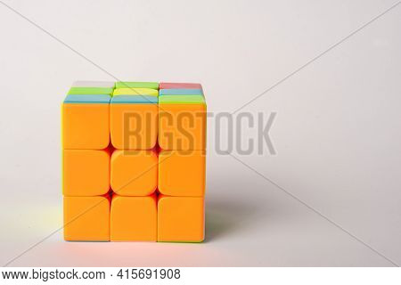 Araras, São Paulo, Brazil, April 4, 2021, Magic Cube With White Background And Shadow, Selective Foc