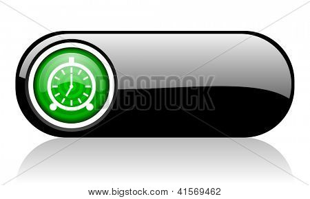 relógio despertador preto e verde web ícone no fundo branco