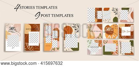 Design backgrounds for social media banner. Set of instagram stories and post frame templates.Vector cover. Mock up for personal blog or shop.Layout for promotion.Endless square puzzle layout