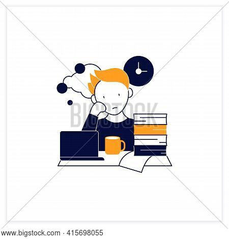 Work Procrastinating Flat Icon.unnecessarily Postpone Dealing Work-related Tasks. Tired Person.overl