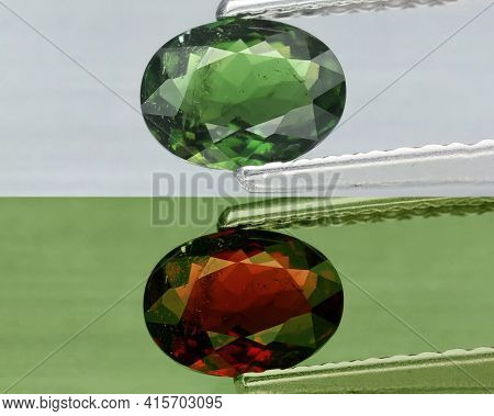 Natural Chrome Tourmaline With A Color Change From Green To Brown