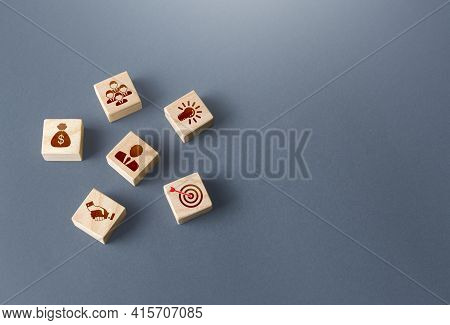 Blocks With Attributes Of A Successful Business. Company Foundation. Development Of Leadership Organ