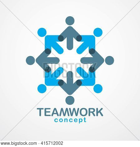 Teamwork And Friendship Concept Created With Simple Geometric Elements As A People Crew. Vector Icon