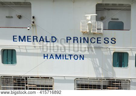 Ijmuiden, The Netherlands - July 3rd 2020: Emerald Princess, Moored At Felison Terminal For Foraging