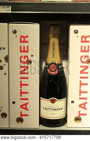 Amsterdam Schiphol Airport, The Netherlands - September 24th 2019: Taittinger Champagne, Bottles In 