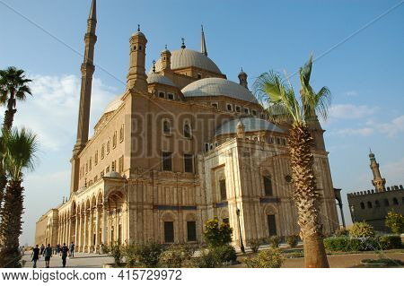 Cairo - OCTOBER 28:  Tourists gather at the Ottoman-style Muhammad 'Ali Mosque or Alabaster Mosque, Cairo, Egypt October 28, 2008. Completed in 1848 it dominates the skyline.
