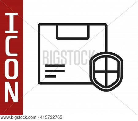 Black Line Delivery Security With Shield Icon Isolated On White Background. Delivery Insurance. Insu