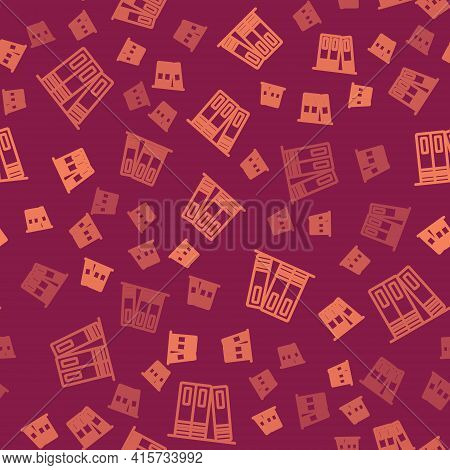 Brown Line Office Folders With Papers And Documents Icon Isolated Seamless Pattern On Red Background