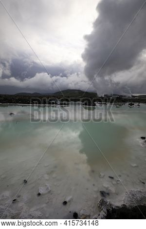 Grindavik / Iceland - August 15, 2017: The Geothermal Hot Water And Landscape Around Blue Lagoon, Re