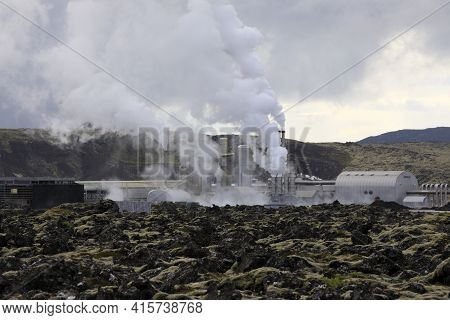 Grindavik / Iceland - August 15, 2017: The Geothermal Power Plant Near Blue Lagoon, Reykjavik, Icela