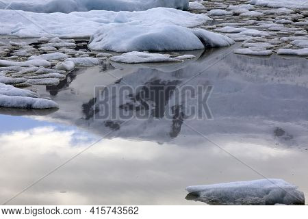 Fjallsarlon / Iceland - August 18, 2017: Fjallsarlon Glacier Lagoon View With Ice Formations, Icelan
