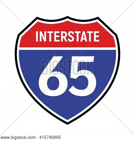 65 Route Sign Icon. Vector Road 65 Highway Interstate American Freeway Us California Route Symbol