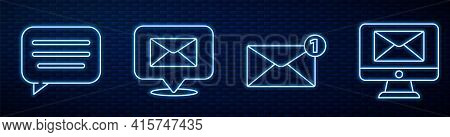Set Line Envelope, Speech Bubble Chat, Speech Bubble With Envelope, Monitor And Envelope And Mail Bo