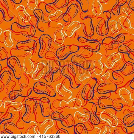 Abstract Peanut Shell Line Art Seamless Vector Pattern Background. Cluster Of Monkey Nuts In Calligr