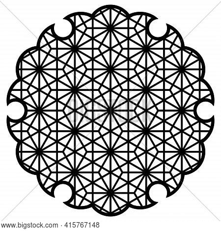 Yukiwa Flower With Pattern In Japanese Style Of Kumiko Zaiku. Design Element For Laser Cutting And P