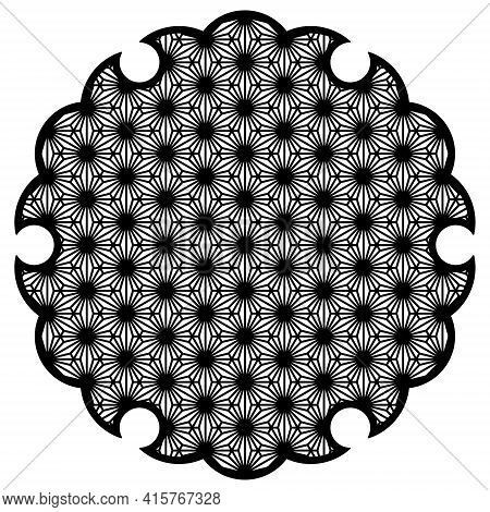 Yukiwa Flower With Pattern In Japanese Style Of Kumiko Zaiku. Design Element For Laser Cutting And P
