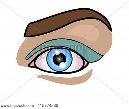 Girl's Eye And Eyebrow - Full Color Stock Illustration. Beautiful Female Eye With Makeup. Blue Eyes 
