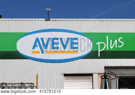 DENDERMONDE, BELGIUM, 20 MARCH 2021: Exterior view of on Aveve Garden Center and Pet Store in Flanders. With 250 stores Aveve is the largest garden chain in Belgium. Copy space above.