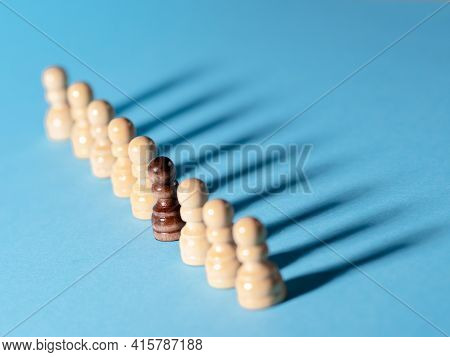 Chess Pieces In A Row, White Pawns On A Blue Background,