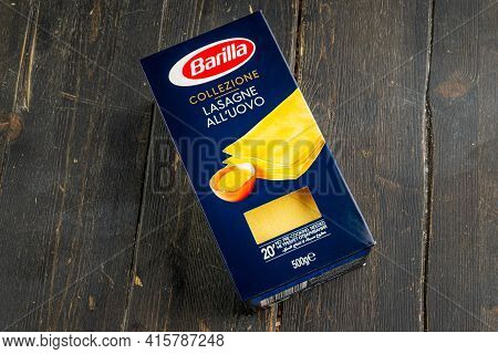 Russia, Kazan, 06 April 2021: Barilla Products. Italian Pasta Lasagne Alluovo