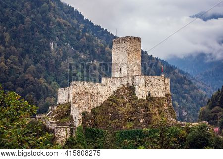 Zilkale Castle In At The Firtina Valley Near Rize, Turkey.