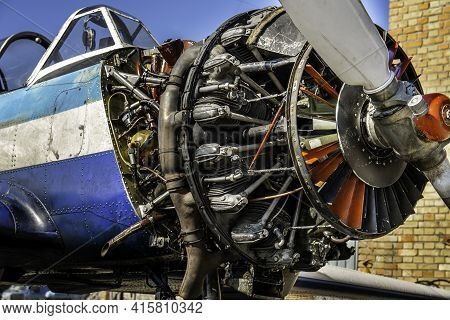 Open Engine Of A Light Single-engine Pleasure Plane