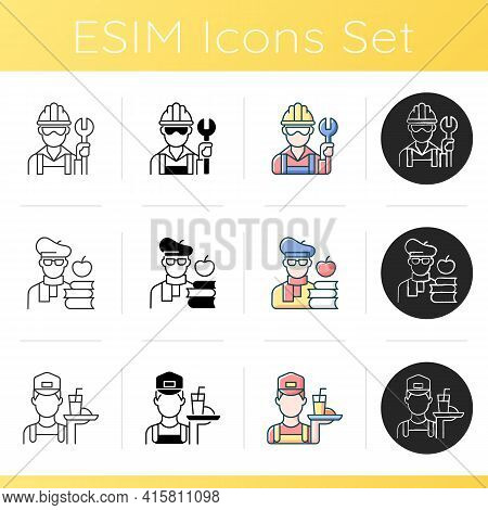 Social Classification Icons Set. Blue Collar Worker. Intelligentsia, Educated Person. Writer, Author