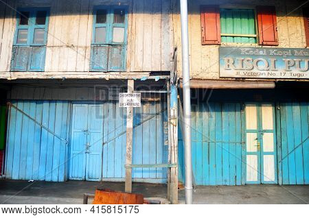 Classic Wooden Blue Door Of Antique Retro Vintage House Home Life Of Indonesian In Kabupaten Karo Be