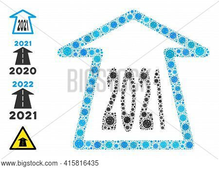 2021 Ahead Arrow Covid-2019 Mosaic Icon. 2021 Ahead Arrow Collage Is Made With Random Covid Elements