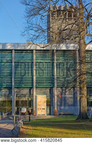 Fredrikstad, Norway - October 28, 2016: Town Hall Radhuset At Park In Fredrikstad, Norway.