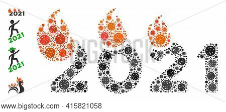 Fired 2021 Year Covid Mosaic Icon. Fired 2021 Year Collage Is Organized With Scattered Covid Element