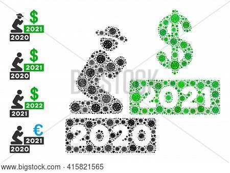Gentleman Pray Dollar 2021 Covid Mosaic Icon. Gentleman Pray Dollar 2021 Collage Is Done Of Random C