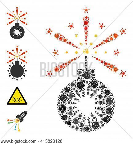 Virus Petard Covid-2019 Mosaic Icon. Virus Petard Collage Is Formed Of Scattered Viral Pictograms. B