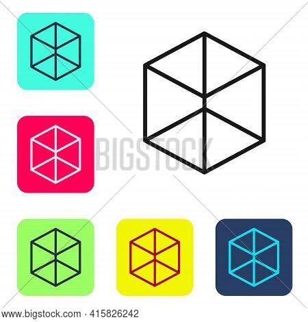 Black Line Geometric Figure Cube Icon Isolated On White Background. Abstract Shape. Geometric Orname