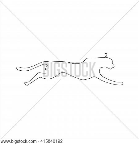 Minimalistic One Line Leopard Or Cheetah Icon. Leopard Or Cheetah One Line Hand Drawing Continuous A