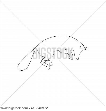 Minimalistic One Line Fox Icon. Line Drawing Animal Tattoo. The Fox Is Jumping One Line Hand Drawing