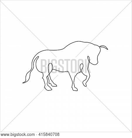Bull Or Ox Line One Drawing Tattoo.  Bull Or Ox Outline Drawing Continuous Art, Isolated Vector Illu