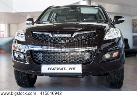 Russia, Izhevsk - February 17, 2021: Haval Showroom. New Modern Haval H5 Car In Dealer Showroom. Fro