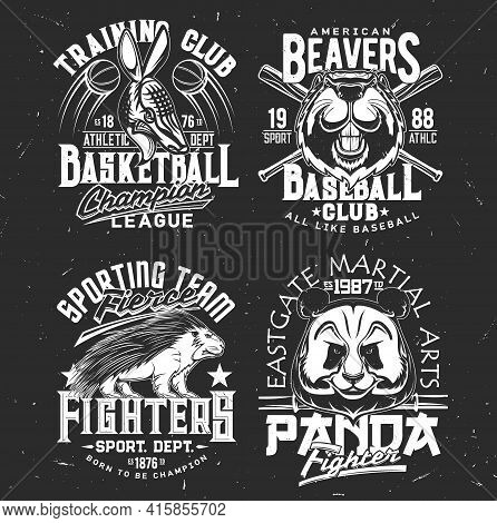 T-shirt Prints Armadillo, Panda, Beaver And Porcupine Vector Mascots. Sport Team Uniform Apparel Des
