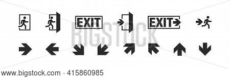 Exit Symbol Button Set, Danger Escape Emergency Vector Icon Collection. Safe Entrance Warning Icons.