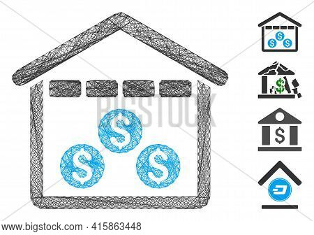 Vector Wire Frame Money Depository. Geometric Hatched Frame Flat Network Made From Money Depository 