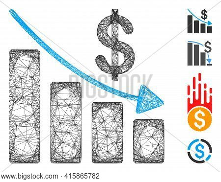 Vector Net Recession. Geometric Hatched Carcass Flat Net Made From Recession Icon, Designed From Cro