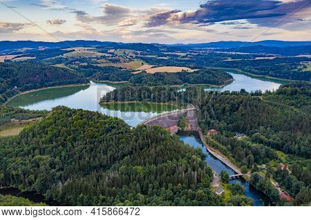 Panoramic View Of Dam On The Lake In Pilchowice.