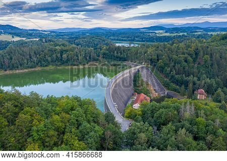 Aerial View Of The Dam And The Lake In Pilchowice.