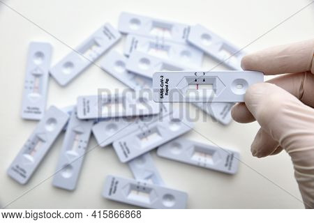 Covid-19 Virus Disease Healthcare Check, Corona Virus Rapid Antigen Test Many Tests Focus Unfocused