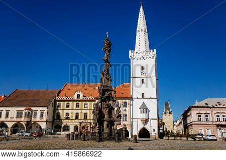 Holy Trinity Column With Baroque Sculptural Group, Main Town Peace Square, Gothic City Hall Tower, M